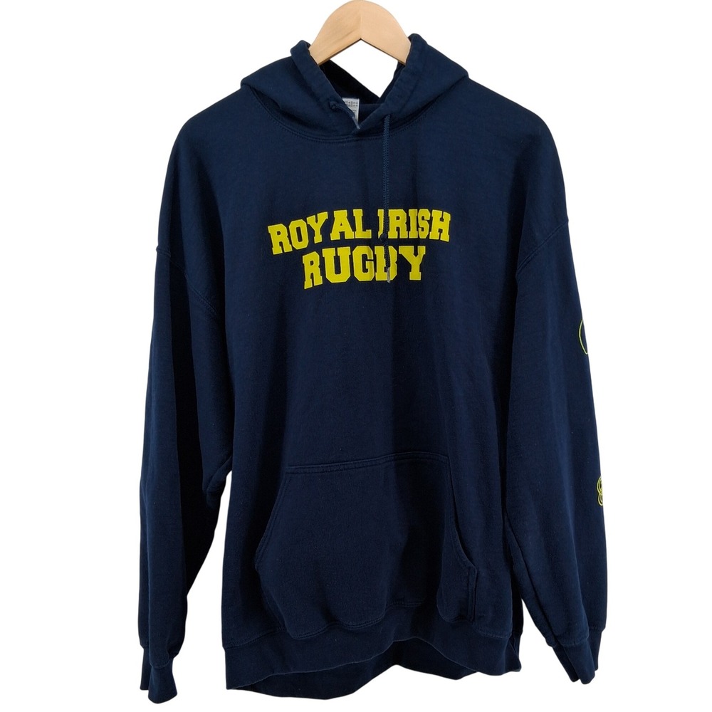 Royal Irish Rugby Pullover Graphic Hoodie Navy & Yellow‎ Irish Crest Heavy Blend
